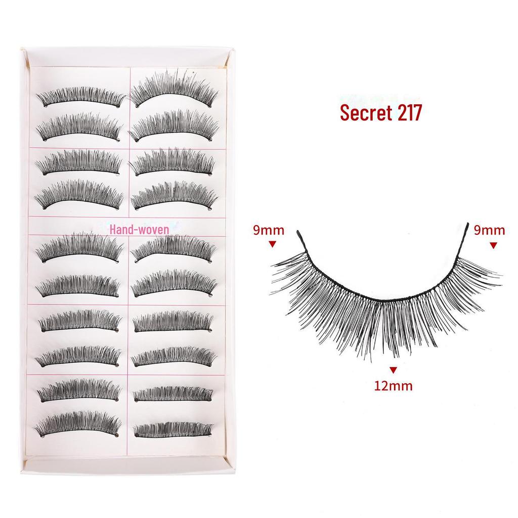 217 handgefertigte falsche Wimpern – 10 Paar im natürlichen Stil, gekreuzter Baumwollstiel für Bühnen-Make-up