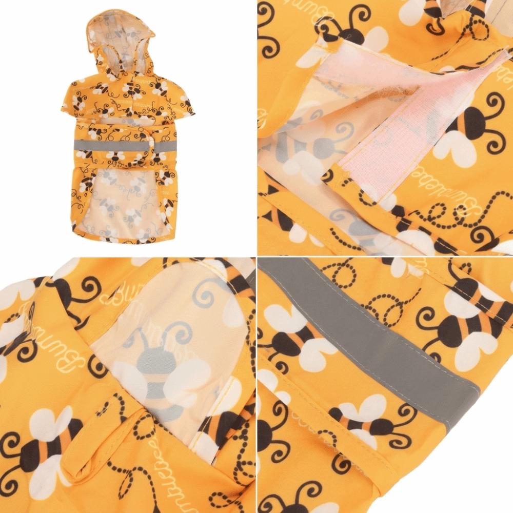 Bee Shaped Pet Rain Poncho Reflective Strips Reflective Dog Raincoat Dog Raincoat  Dog Outdoor Wear