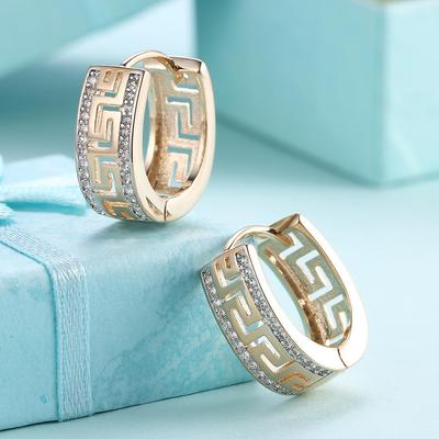 Yellow Gold and Silver CZ Zircon Square Hoop Earrings for Women