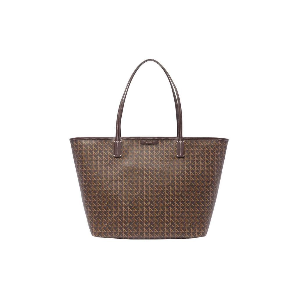 Tory Burch Vintage Floral Print Coated Canvas Tote Bag Women Tote Bags Brown 145634-207