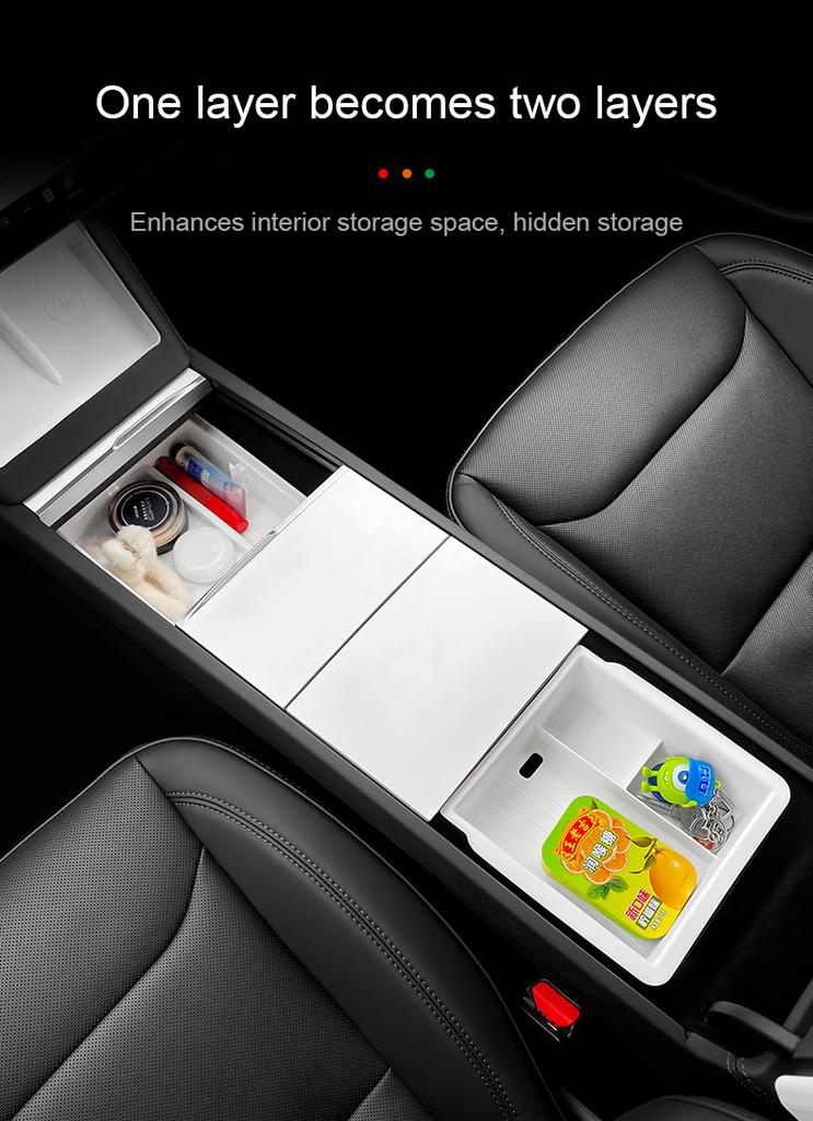 For Tesla Model Y Juniper 2025 Center Console Storage Box Armrest Box Double-layer Storage Organizer Case Tray Cup Holder Box