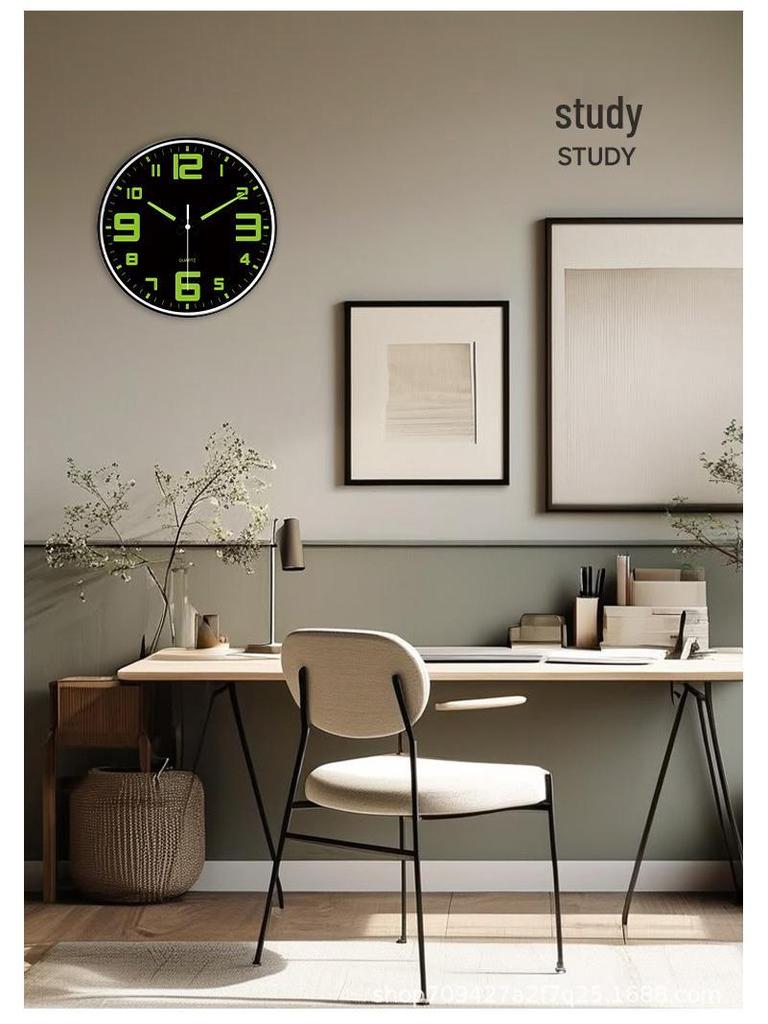 12-Inch Silent Luminous Wall Clock - Creative Fluorescent Bedroom Décor