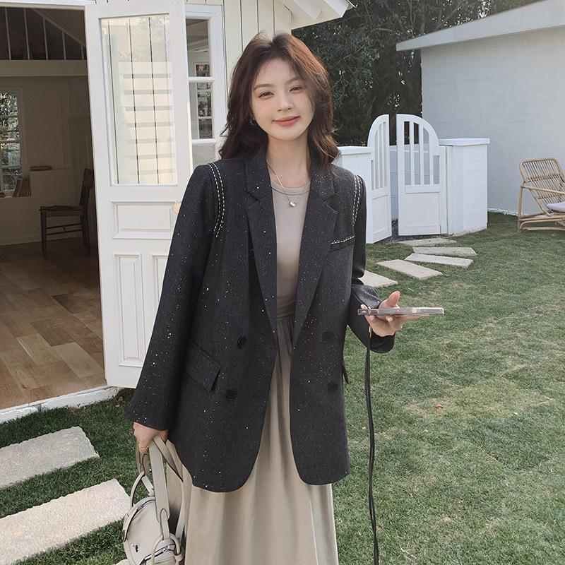 

Модный черный нишевый дизайн горячий бриллиант блейзер женский весенний новый легкий роскошный трендовый костюм XL серый