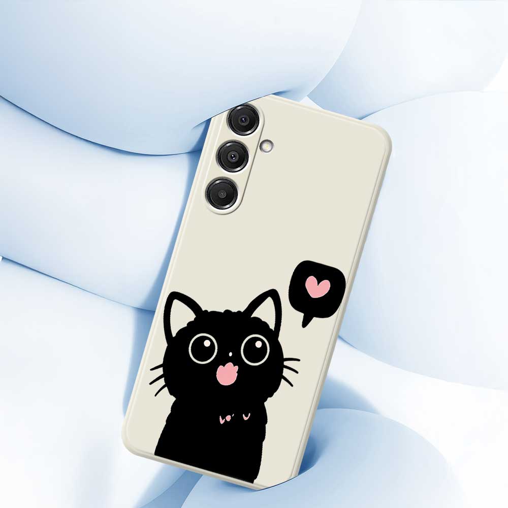 For Samsung Galaxy A16 5G/4G Case Love Black Cat Pattern Printing Straight Edge TPU Phone Back Cover