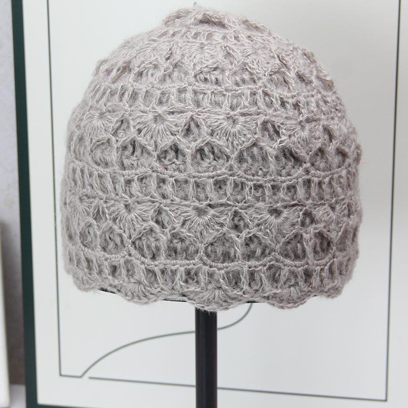 Handmade crochet knitted hat women's autumn and winter hollow flower bag head hat literary and retro wool hat double-layer casual cold hat