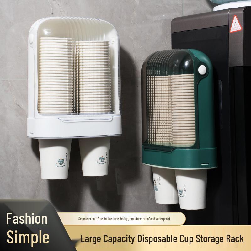 

Wall-Mounted Punch-Free Disposable Cup Holder and Dispenser Double Barrel, Large Capacity, 80 Cups білий