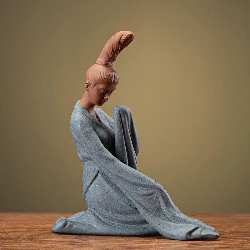 

Zisha Tea Pet Ornament: Zen Lady Figure for Tea Table, Fish Tank, or Plant Decor.