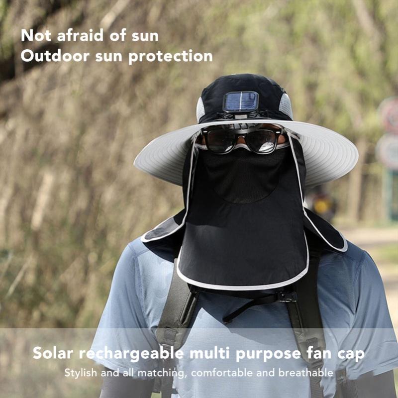 Wide Brim Solar Fan Hat Outdoor Fishing Sunscreen Quick Drying Solar USB Charging
