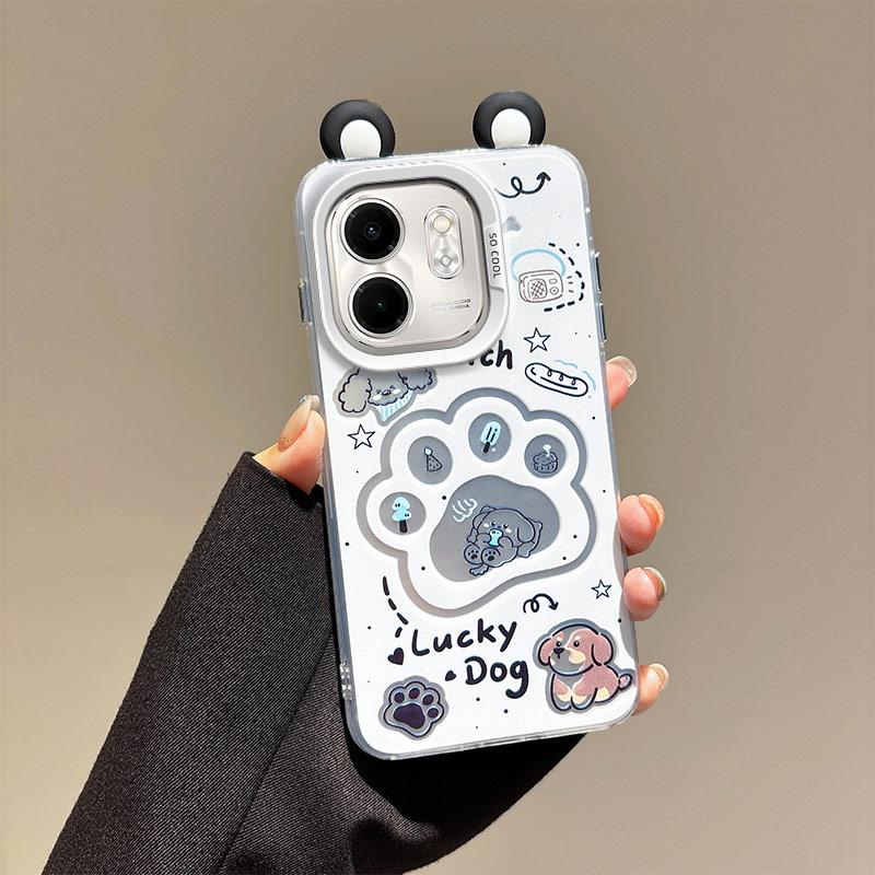 KEYSION Cute Ear Cartoon Case for Infinix Hot 50i with Lanyard Soft Silicone+PC Shockproof Phone Back Cover for Infinix Smart 9
