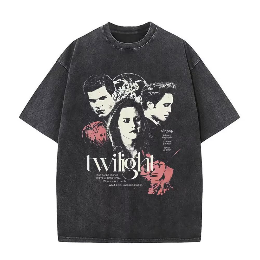 Wypłukane Vintage Film Zmierzch Miłośnik Książek Wampir Edward Cullen Koszulki Wilk Jacob Black Koszulka Koszulki Roberta Pattinsona