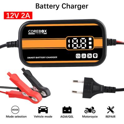 Intelligentes Auto-/Motorrad-Batterieladegerät für PKW/Wohnmobil/ATV/Boot (Blei-Säure, AGM, Gel) mit LCD-Display, automatischer Ladefunktion, 12 V, 2 A