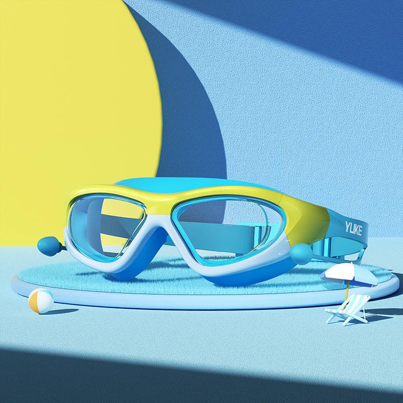 Children's Large Waterproof Anti-Fog HD Diving Goggles with Integrated Earplugs for Boys and Girls.