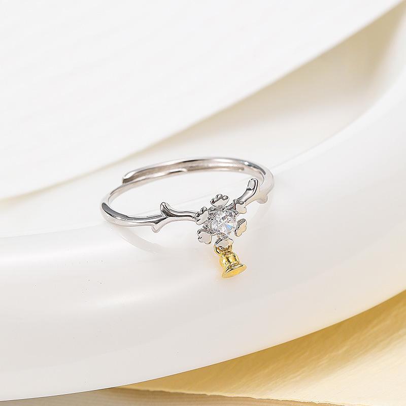 Banyan Tree S925 Silver Snowflake Elk Bell Ring: Festive Winter Gift, Adjustable for Women