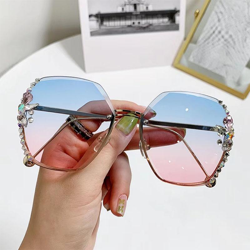 New Borderless Metal Sunglasses Women Luxury Brand Diamond UV400 Sun Glasses Gafas De Sol Fashion Eyewear