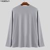 INCERUN Men Lace-up Neck Long Sleeve Casual Loose Undershirts Basics Tops