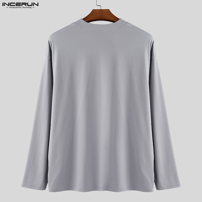INCERUN Men Lace-up Neck Long Sleeve Casual Loose Undershirts Basics Tops