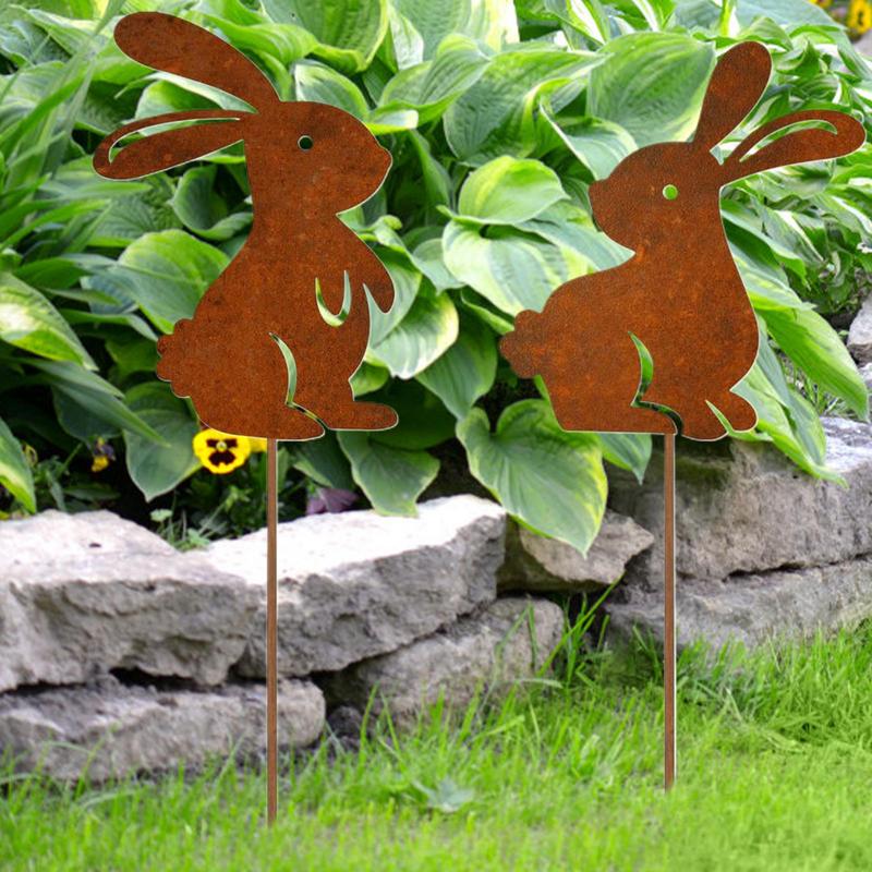Decorative Garden Stakes Easter Iron Cute Bunny Ground Insert Home Outdoor Decoration Supplies Garden Plug Photo Props For