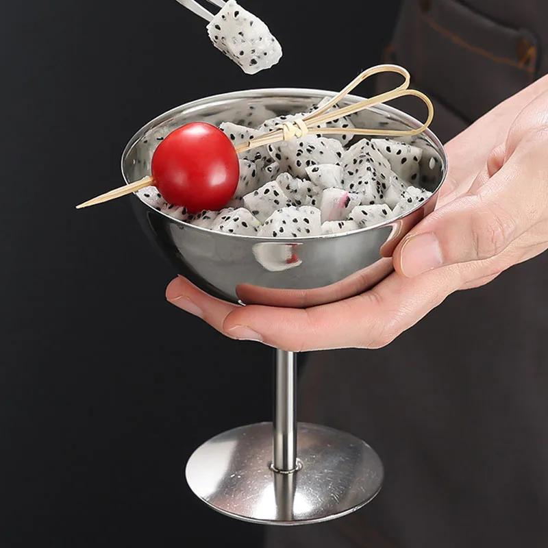 304 Stainless Steel Dessert Cup Ice Cream Cups Salad Goblet Retro High Base Bowl for Fruit Yogurt Snack Dish Bar Dinnerware