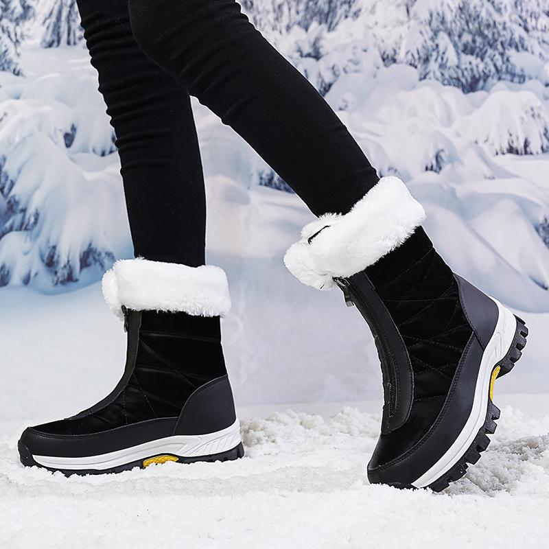 Women's Winter Leather Boots Women Winter Shoes Keep Warm Non-slip Black Snow Boots Ladies Lace-up White Boots