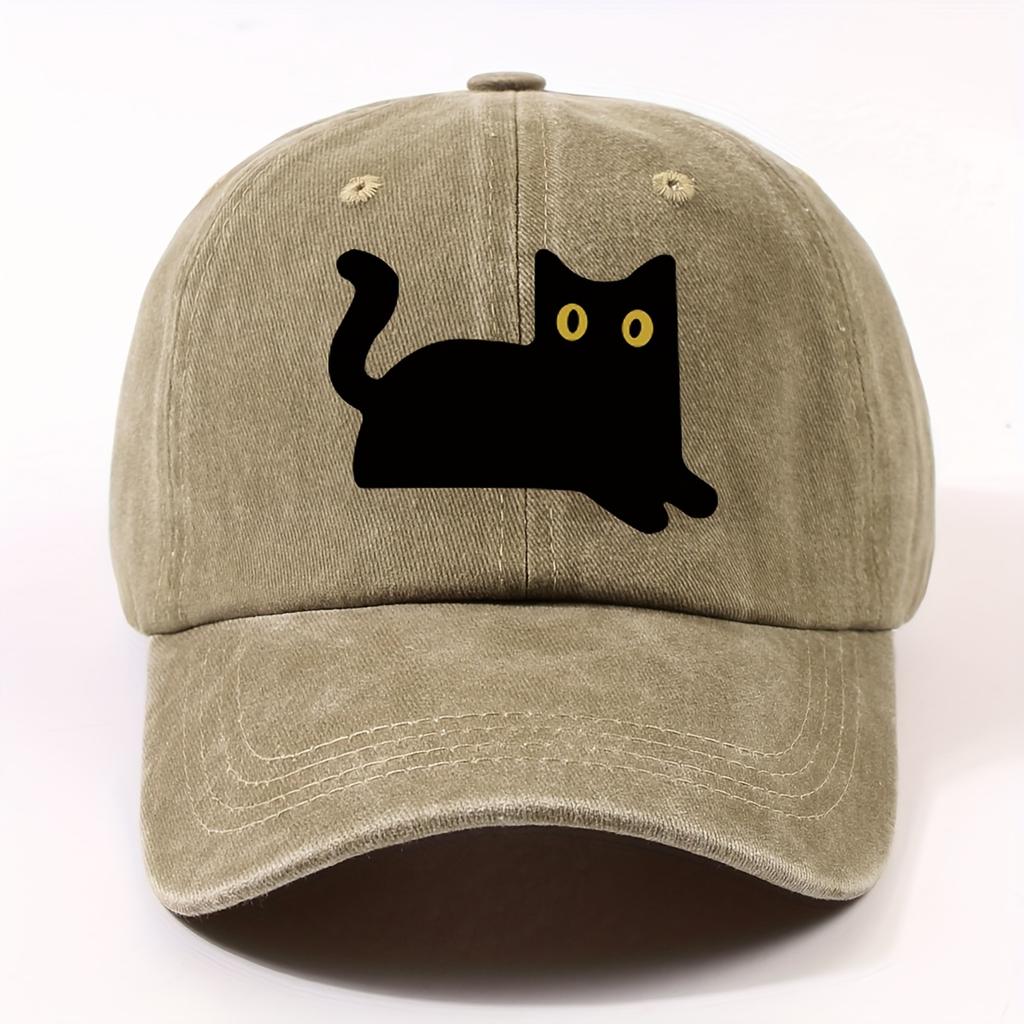1 Fashionable Cartoon Cat Pattern Heat Transfer Trendy Washed Duckbill Cap Unisex Outdoor Street Party Adjustable Baseball Hat