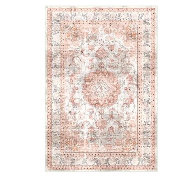 Machine Washable Green Flower Design Dirt-Resistant Carpet