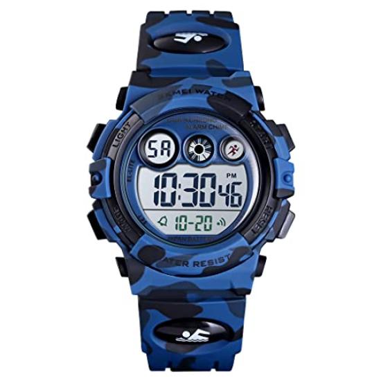 

[RobinEllis] Men s Waterproof Electronic Watch Large Dial Sports Fashion Multifunctional Outdoor Student Clock (Dark Blue 1547)
