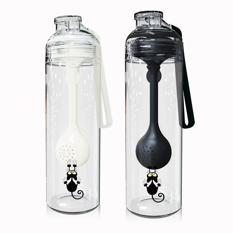 Student Tea Water Separation Water Cup with Spoon Gift Sports Bottle Plastic Water Cup