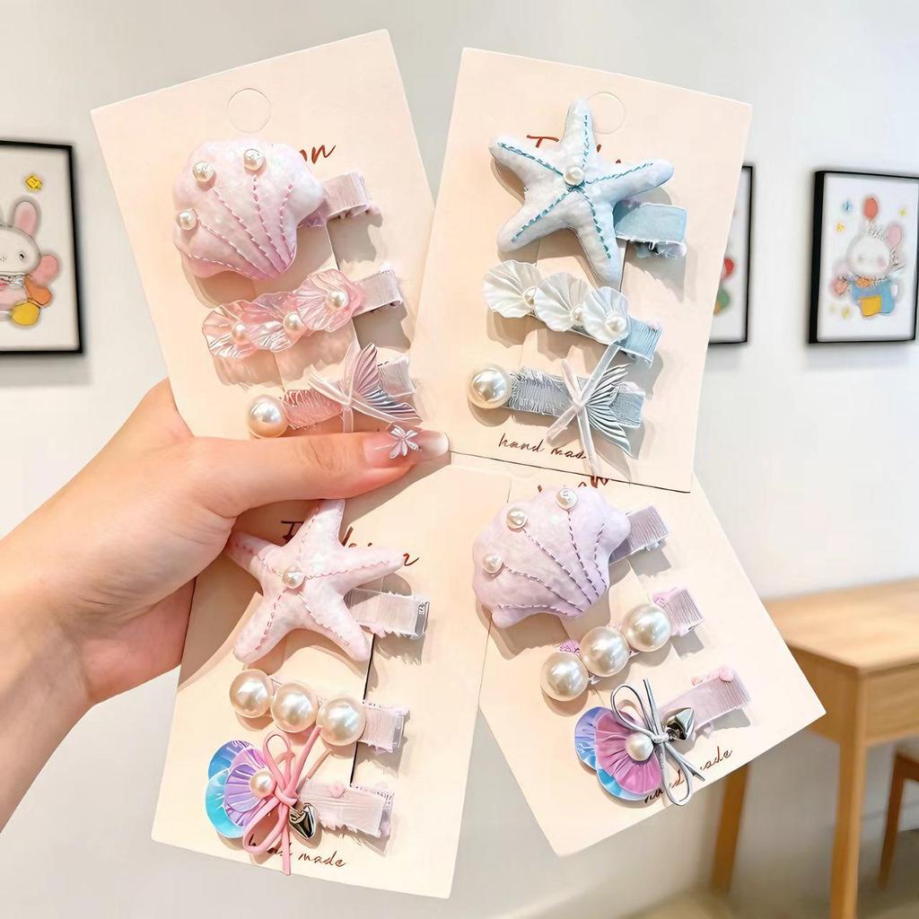 Ocean Series Kids' Hair Clips: Starfish & Shell Hairpins for Flyaway Bangs