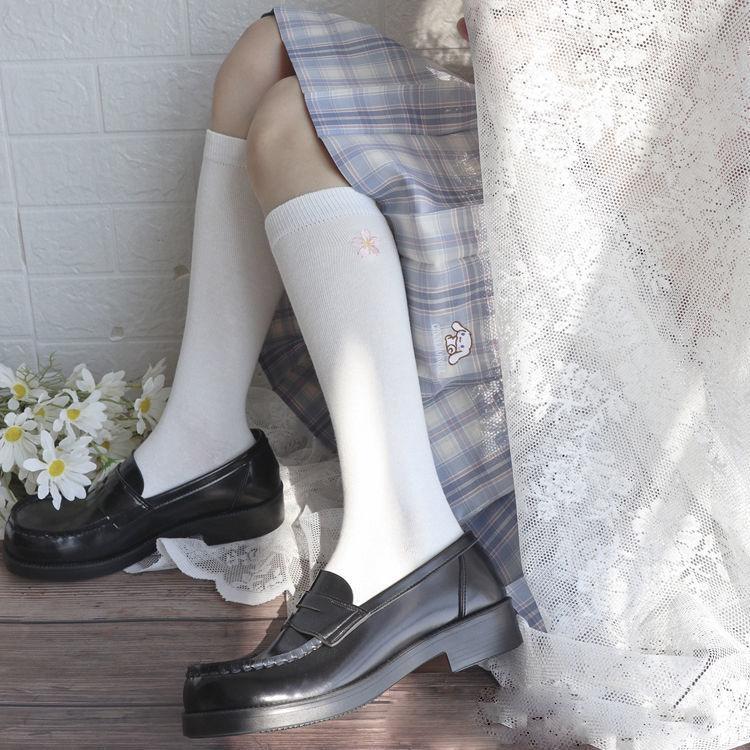 Japanese School Offering Sense Jk Socks Women'S Gold And Silver Silk Embroidery Badge Half-Leg Socks Medium Tube Uniform Socks Black And White Calf