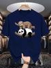 Unisex Crew Neck Tee Lazy Sloth Panda Cute Cartoon Graphic Print Soft Cotton Loose Short Sleeve Summer Casual Male Streetwear Tops