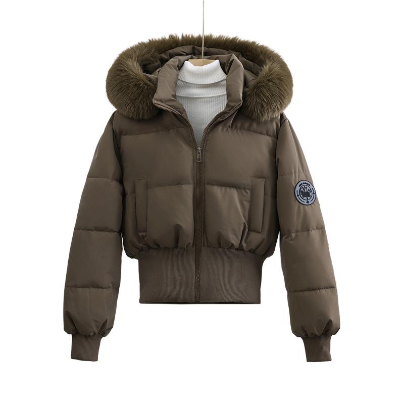 Fashion winter waist short down cotton-padded clothes women's new hooded big fur collar bread clothes cotton-padded jacket