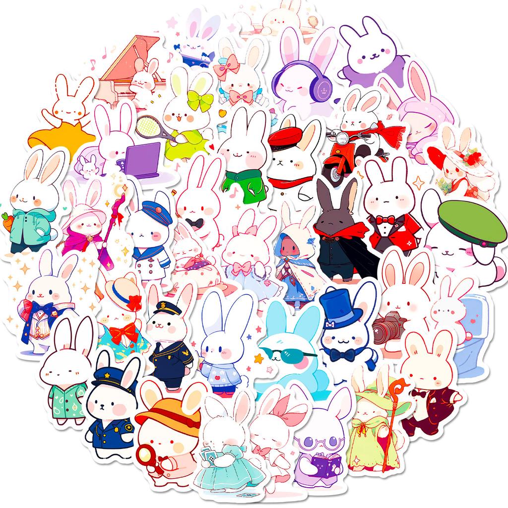 50 Cute Mr. Rabbit Stickers Cute Graffiti Notebook Mobile Phone Water Cup Stickers Hand Account Stickers