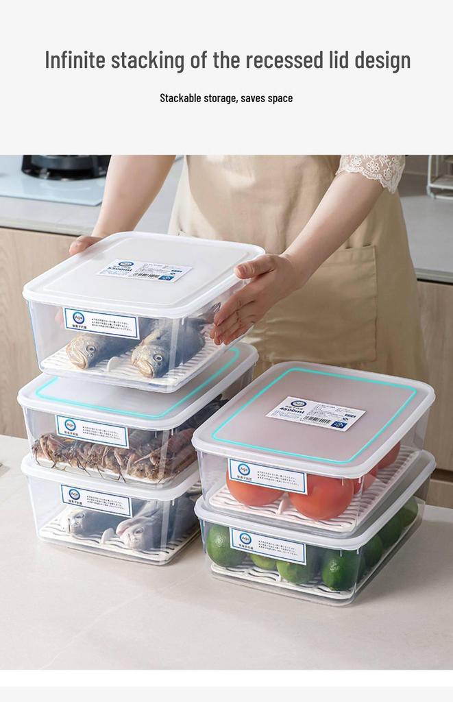 Plastic Japanese-Style Fresh-Keeping Box with Lid for Refrigerator Storage