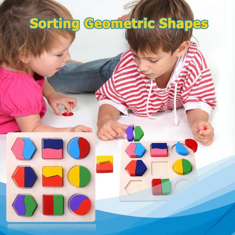 Wooden Puzzle Geometric Shapes 3D Puzzle Montessori Toys Sorting Math Preschool Learning Wood Puzzles Toys For Kids