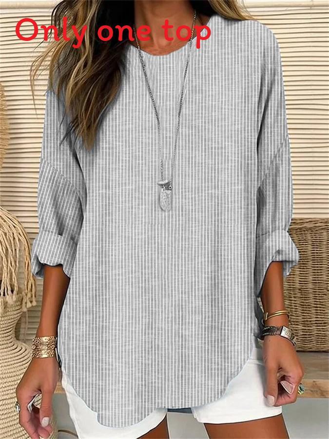 Urban Style Striped Long Sleeve Tshirt With Polyester Fabric For Casual Office Wear