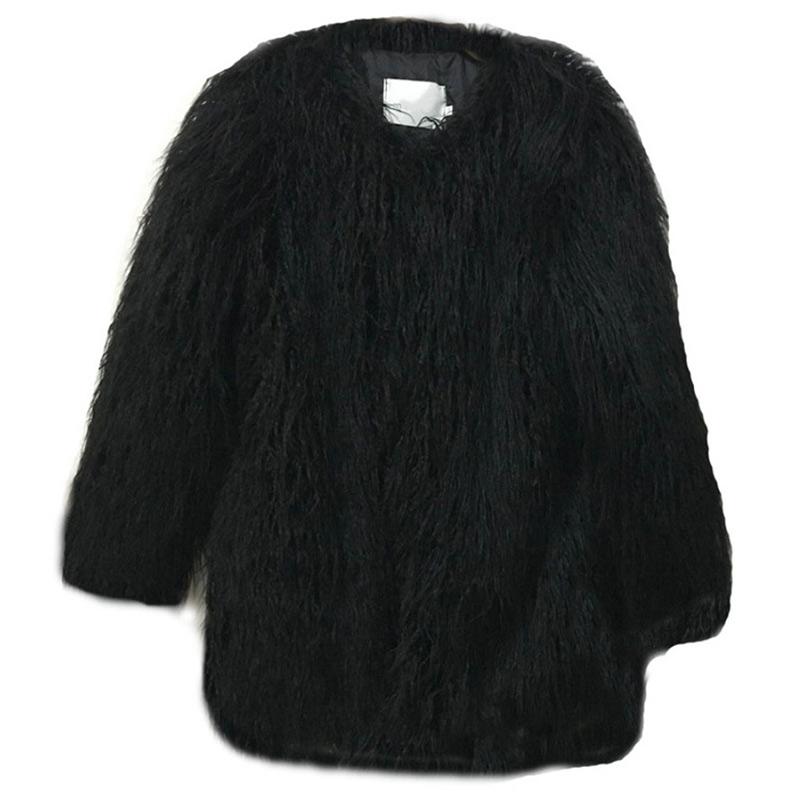 Women Wool Faux Fur Coat Autumn and Winter Mid-length Slim Warm Lamb Long Hair Leisure Jackets