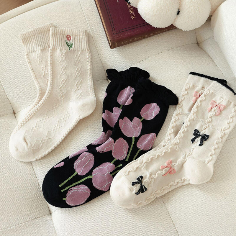 Mode 5-piece Set of Women's Non-compression Frill Ribbon Flower Socks