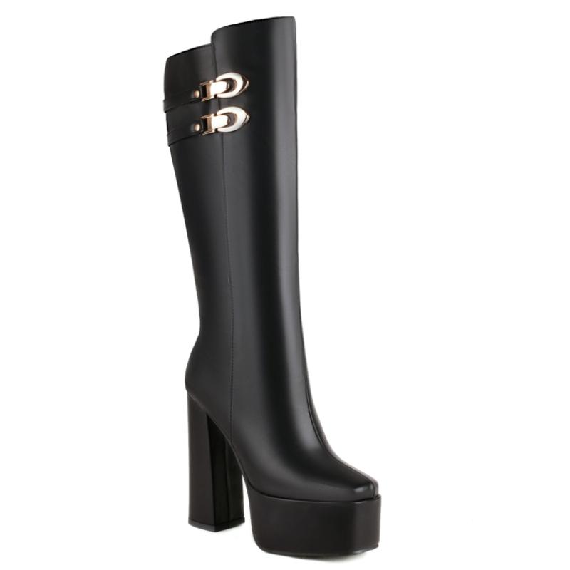 

Black Knee High Boots Women Platform Winter Autumn Shoes Ladies Sexy Fashion Buckle Long Women s Party Boot Large Size 45 2024 34 чёрный
