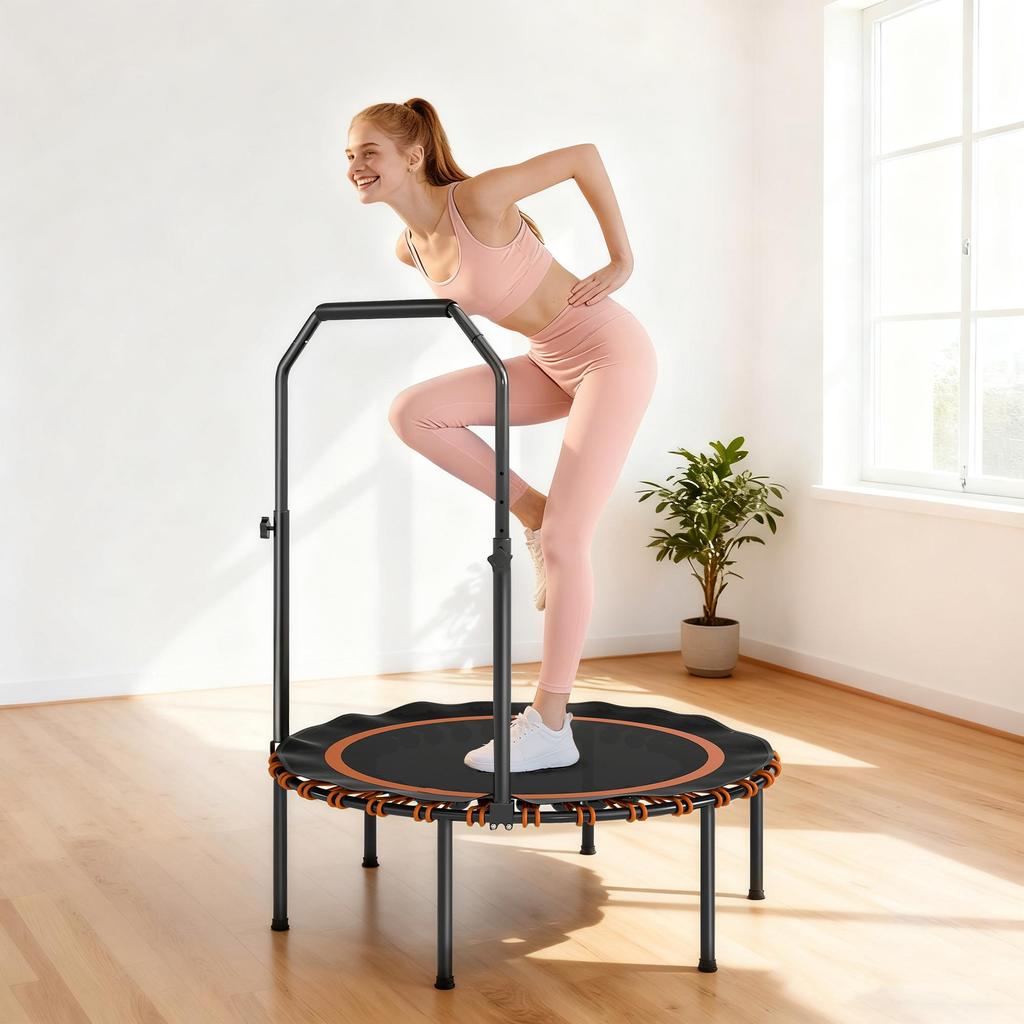 40" Foldable Fitness Trampoline Rebounder with Handle, Orange