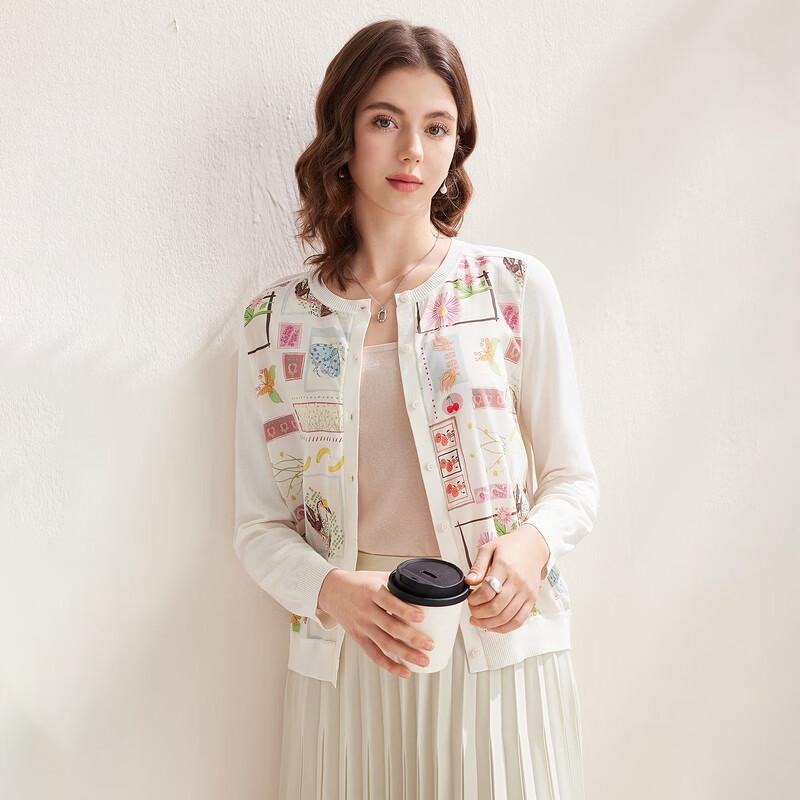 Damen Blumenmuster Langarm Seidenmischung Strick Cardigan