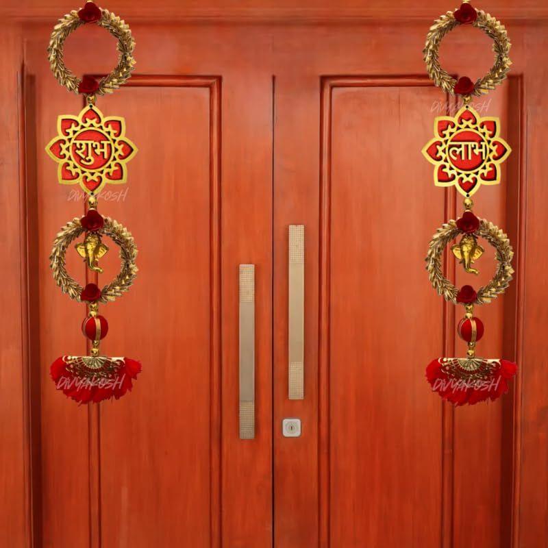 Handmade Shubh And Labh Lotus Hangings,Door Welcome Tags,Temple Decoration,Diwali Decor,Lotus Decoration Items,Sohn/Shun/Shoon,Puja Tags,Door