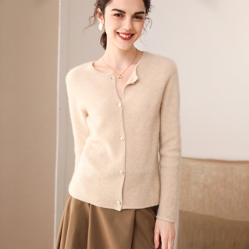 Women's 100% Pure Cashmere Round Neck Cardigan - 2024 Spring/Autumn Loose Knit Long Sleeve Thin Outerwear High-end