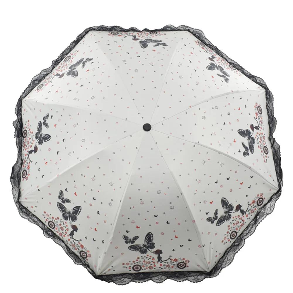Butterfly Lace UV Umbrella Paraguas Manual for Woman Rain and Sun Gift New