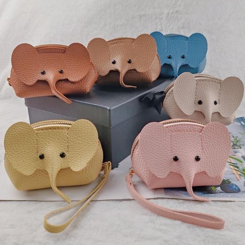 PU Deri Fil Bebek Bozuk Para Cüzdanı Kadın Çantası Süsü Yaratıcı Kart Tutucu Depolama Ruj Zarfı Fermuarlı Para Çantası