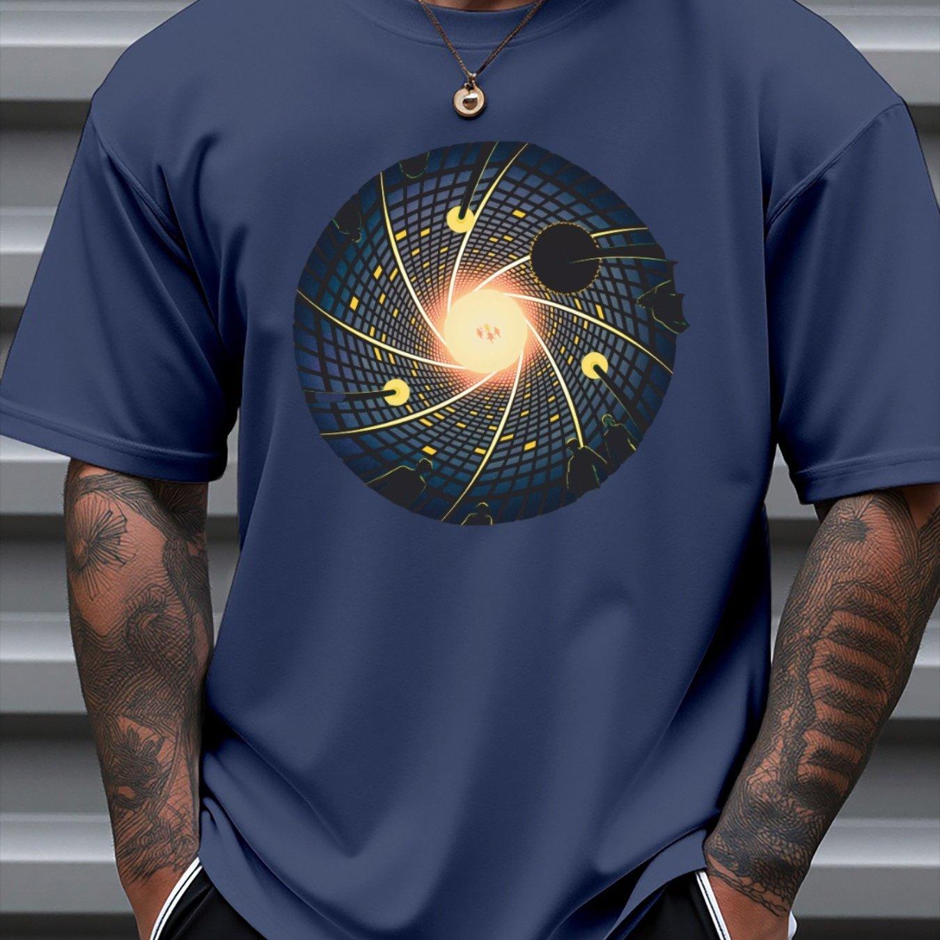 SciFi Aperture Print Mens Casual TShirt Loose Fit Breathable Cotton Short Sleeve Graphic Tee S