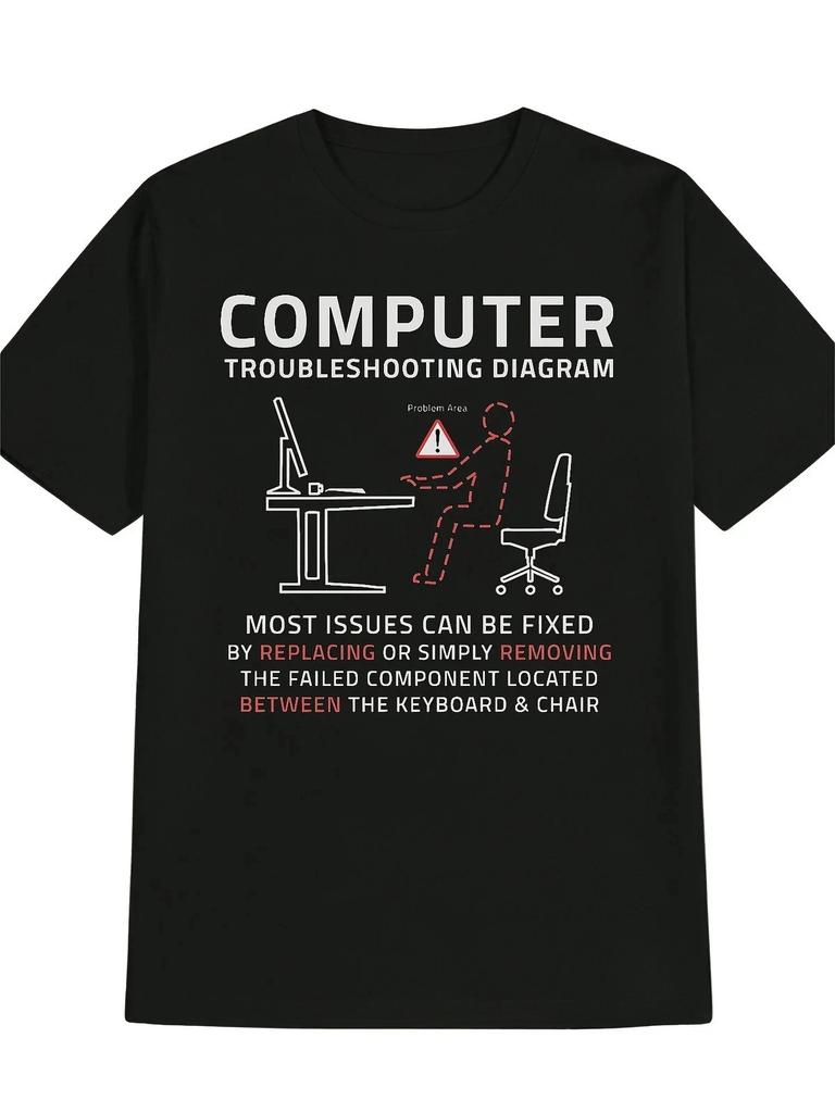 Funny Computer Troubleshooting Diagram IT Tech Support Humor T-Shirt