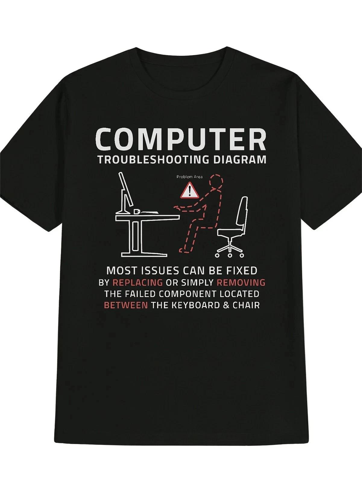 Funny Computer Troubleshooting Diagram IT Tech Support Humor T- Shirt 4XL