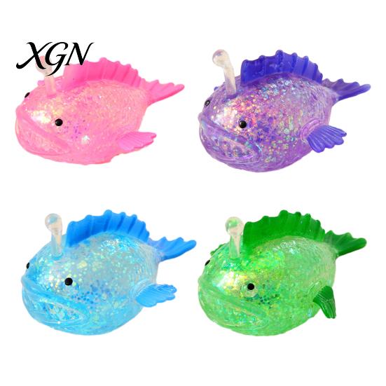 Healing Sensory Toy Lantern Fish Sugar Ball Clear Glitter Sea Squeeze Fidget Stress Soft Stretch Anxiety Relief Hand Relaxation Tool