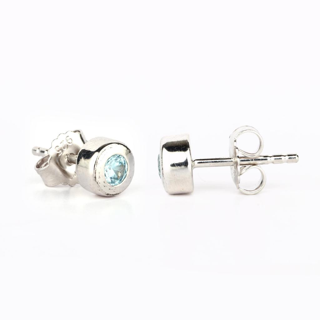 Blue Zircon Stud Earrings 925 Sterling Silver Rhodium Plated Fine Jewelry Gift for Her