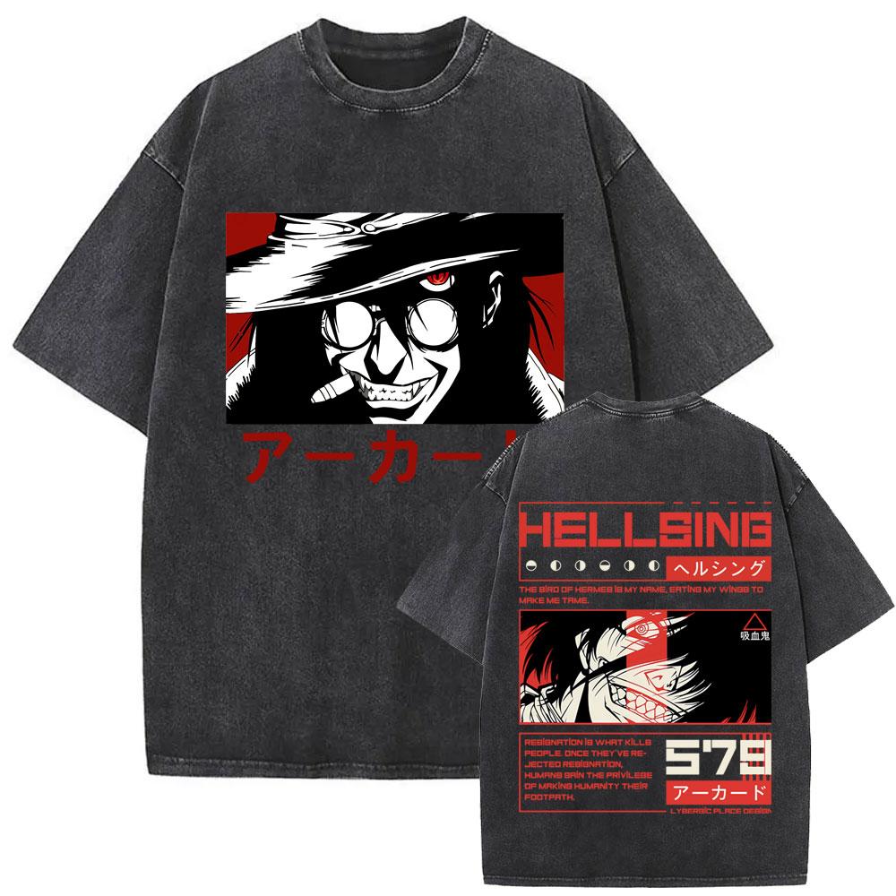 Washed Vintage Anime Hellsing Abraham Van Helsing Vampire Alucard Double Sided Print Tshirts Unisexs s Unisexga Oversized T Shirts